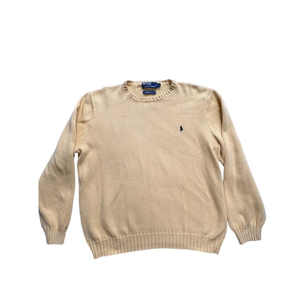 Vintage 90's Polo Ralph Lauren Yellow Cotton Knit Crewneck Sweater Men's XL